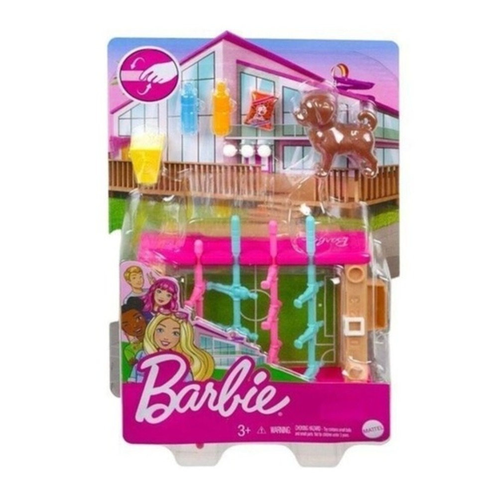 Barbie Foosball Table Playset Kids OS Pink New Game Room Puppy Accessories GRG77